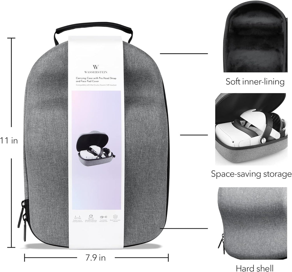 VR Headset Carrying Case, Head Strap, and Face Cover Bundle Pack of 2 L3489