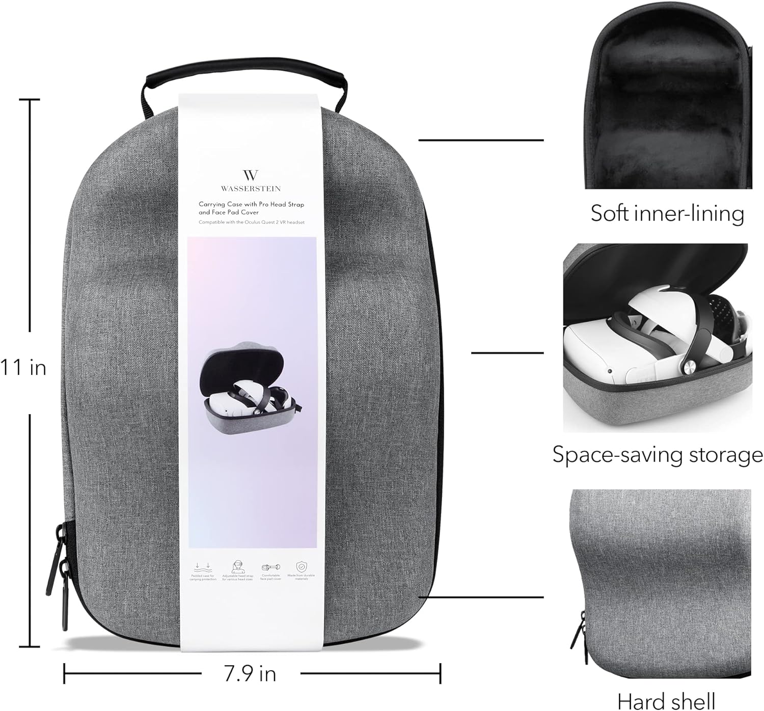 VR Headset Carrying Case, Head Strap, and Face Cover Bundle Pack of 2 L3489