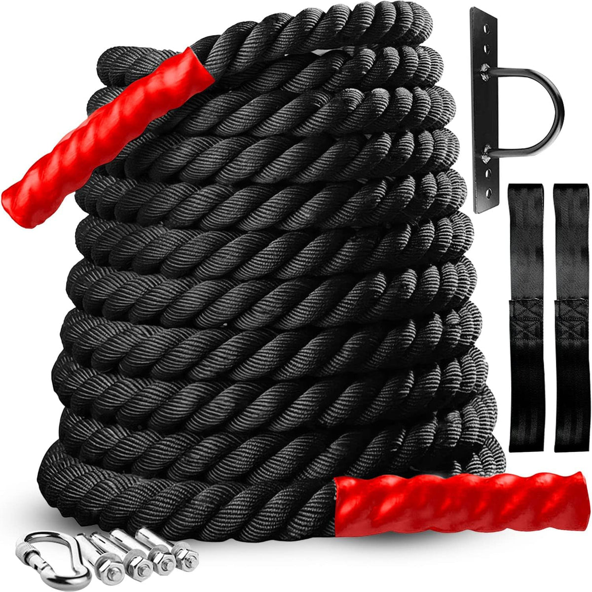 Battle Rope with Anchor Strap Kit & Protective Sleeve – 30 Ft Length 1.5 Inch Diameter X39295