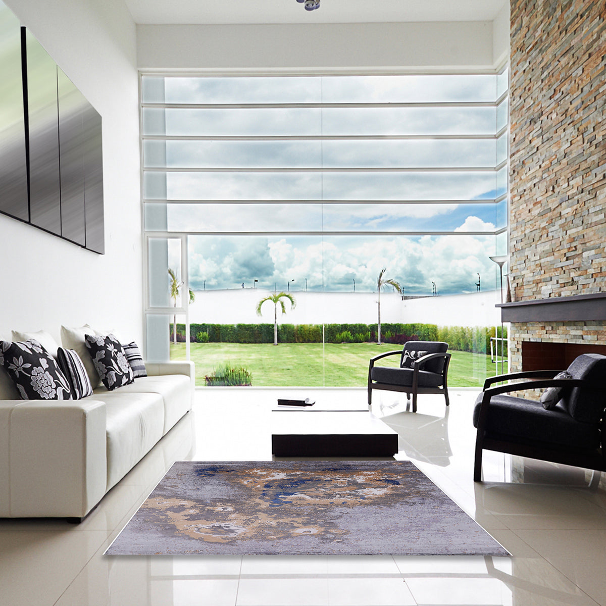 Cloudy Gray Rectangle Area Rug T8998