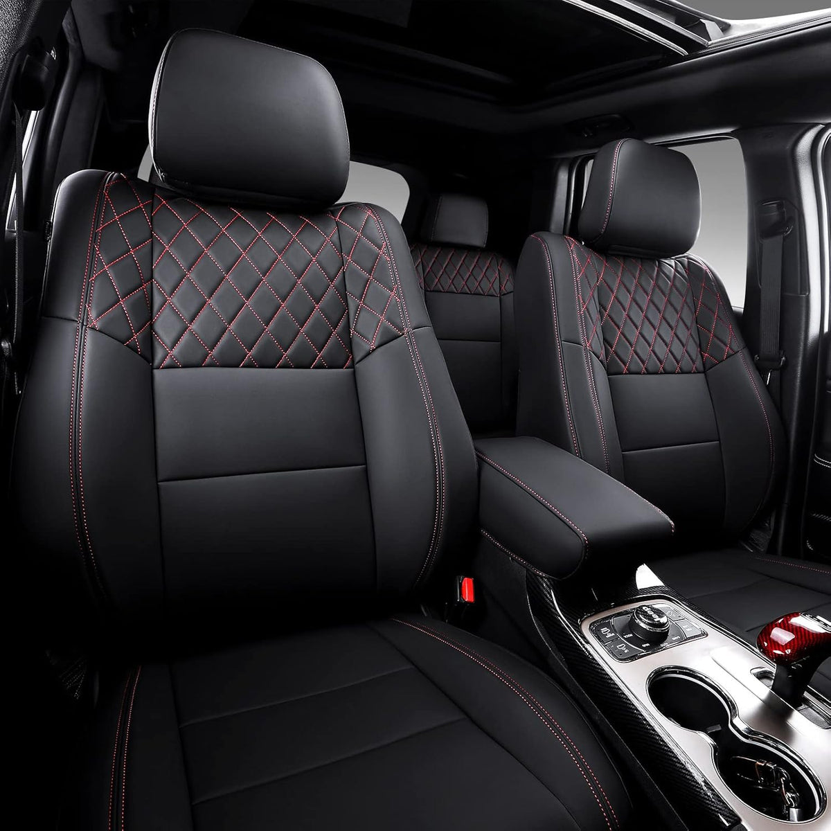 Black+Red Full Set Car Seat Covers for Jeep Grand Cherokee 2011-2021 K10708