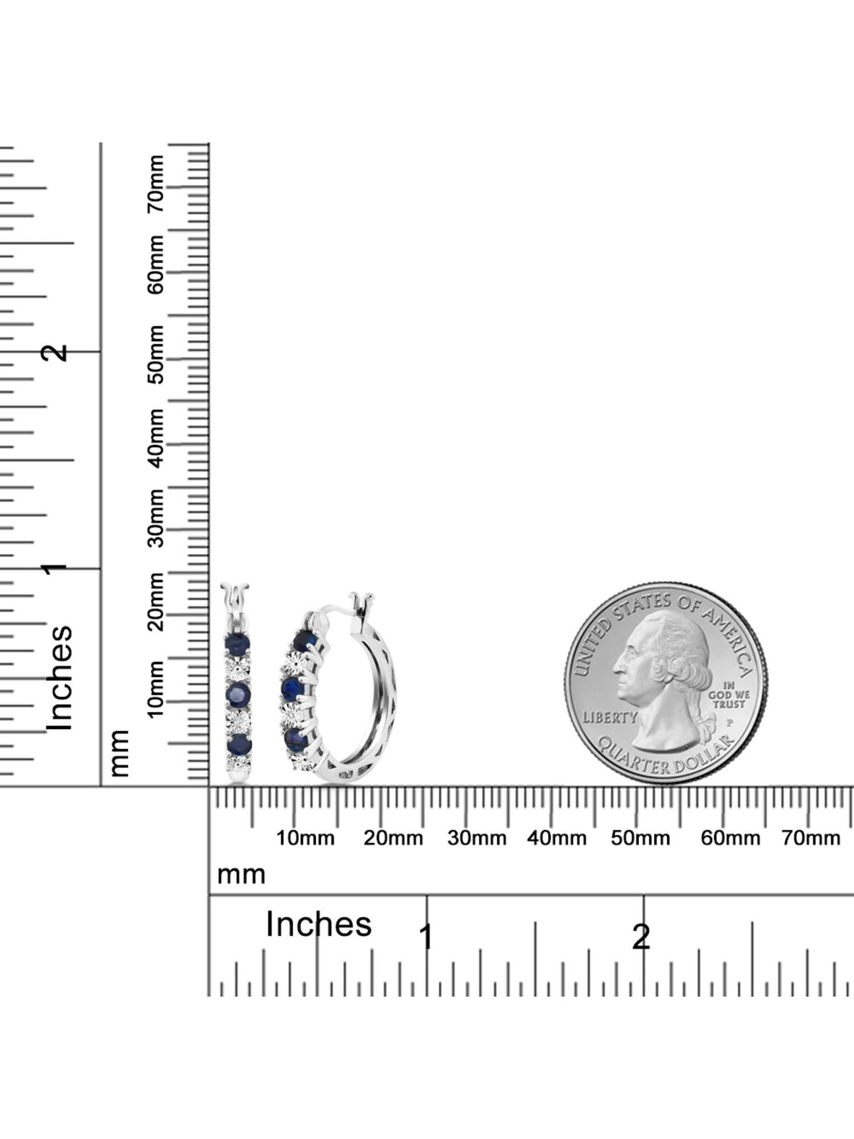 925 Sterling Silver Blue Sapphire Hoop Earrings B240