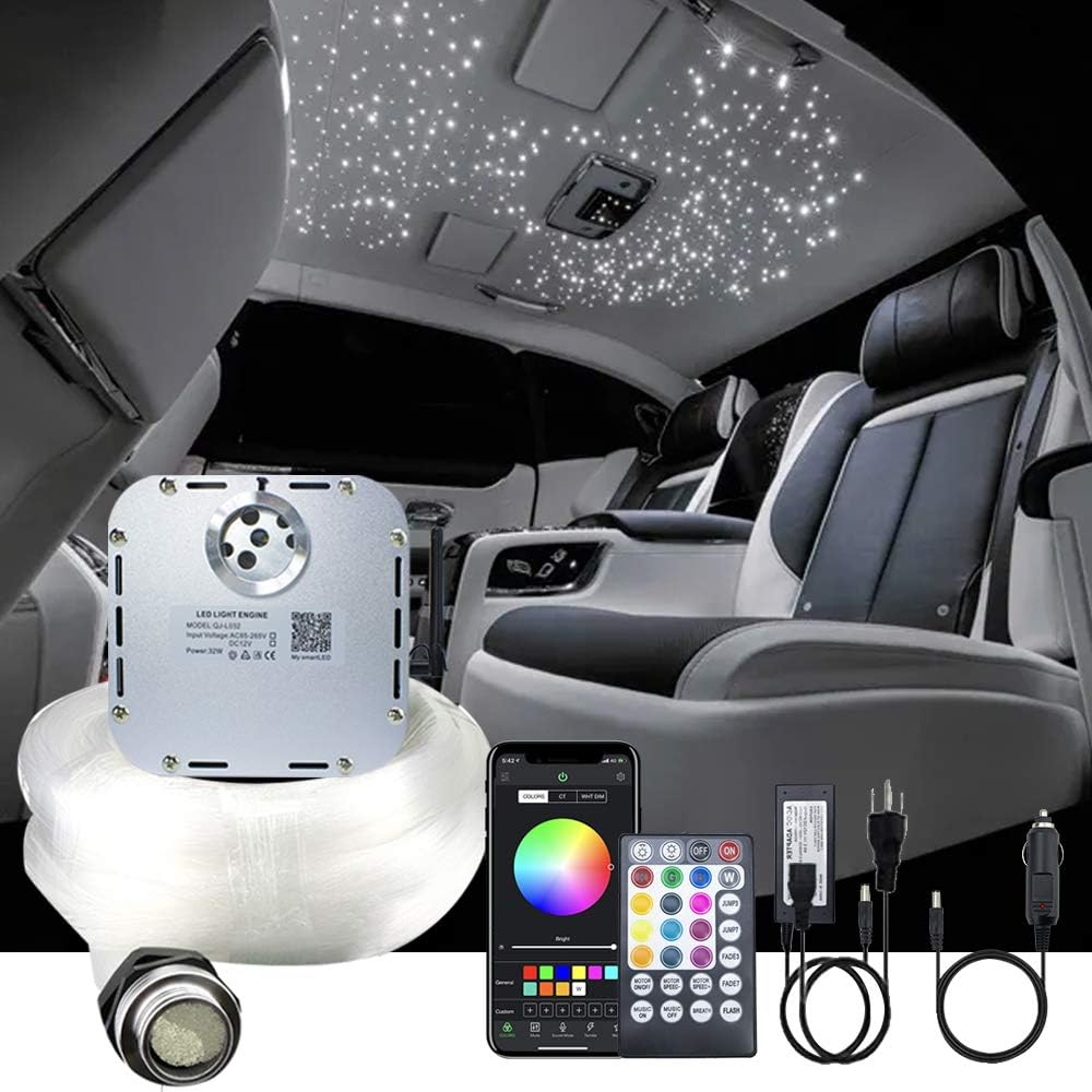 32W RGBW Twinkle Fiber Optic Lights Kit with 800pcs 16.4ft/5m Mixed Dia. Optical Fiber Cable and Crystals W4519