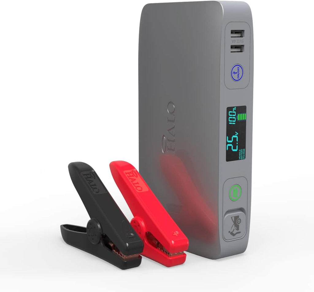 Portable Phone Laptop Charger Car Jump Starter with Outlet, LCD Display, Flood Light and Car Charger A12595