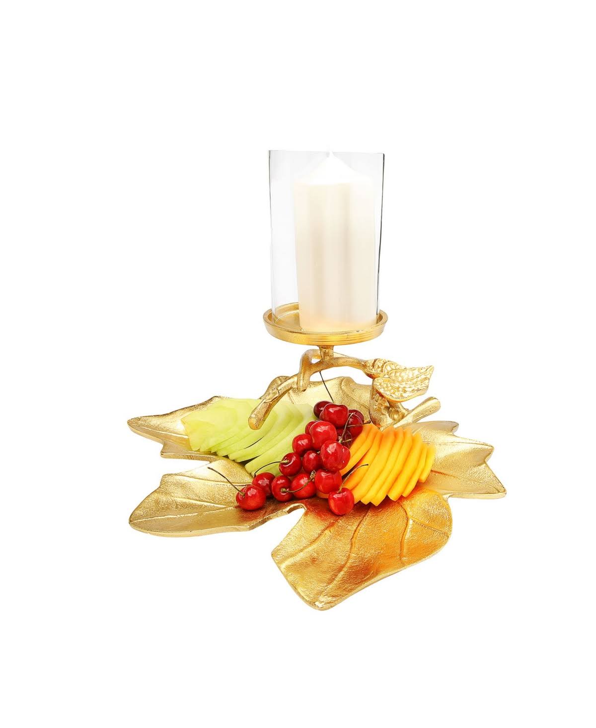 Gold Embossed Leaf Dish with Branched Candle Holder L6231