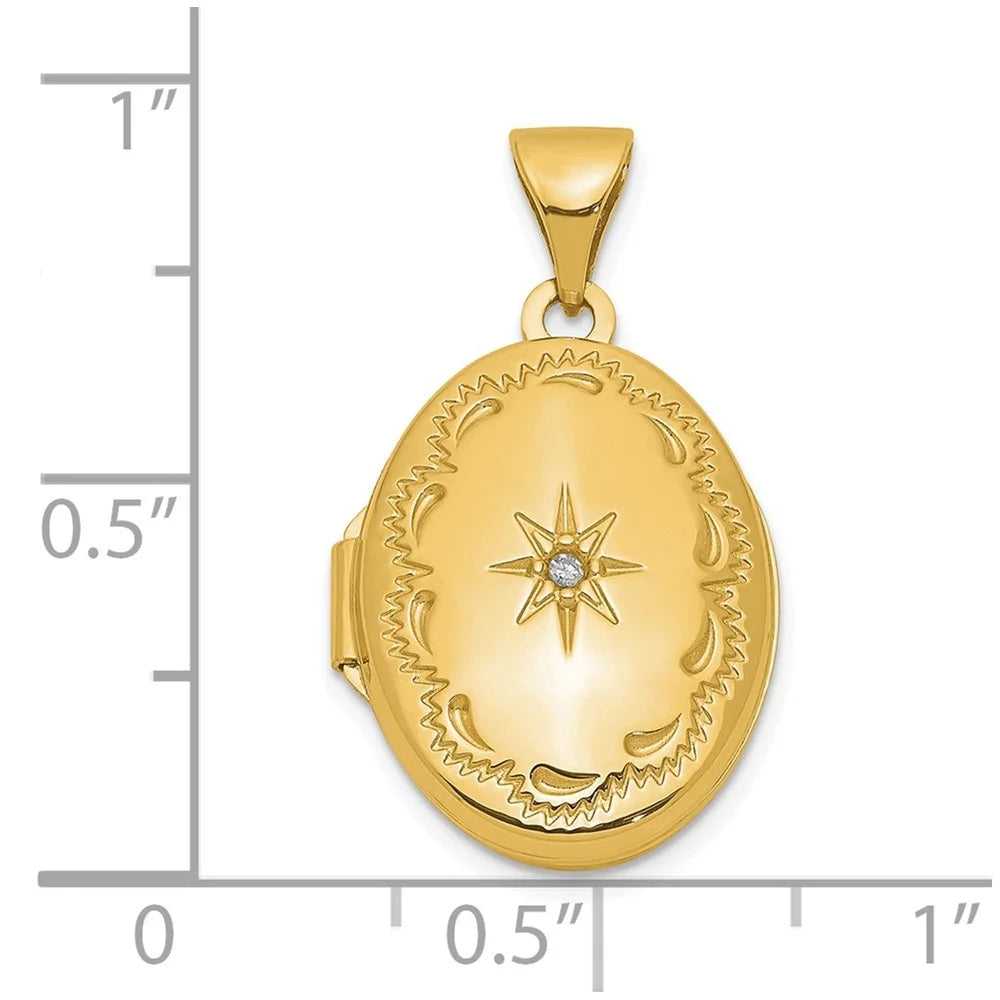 14K Yellow Gold Diamond Oval Locket Pendant W20632