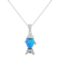 925 Sterling Silver CZ Blue Turquoise-Tone Fish Simulated Opal Pendant Necklace L381