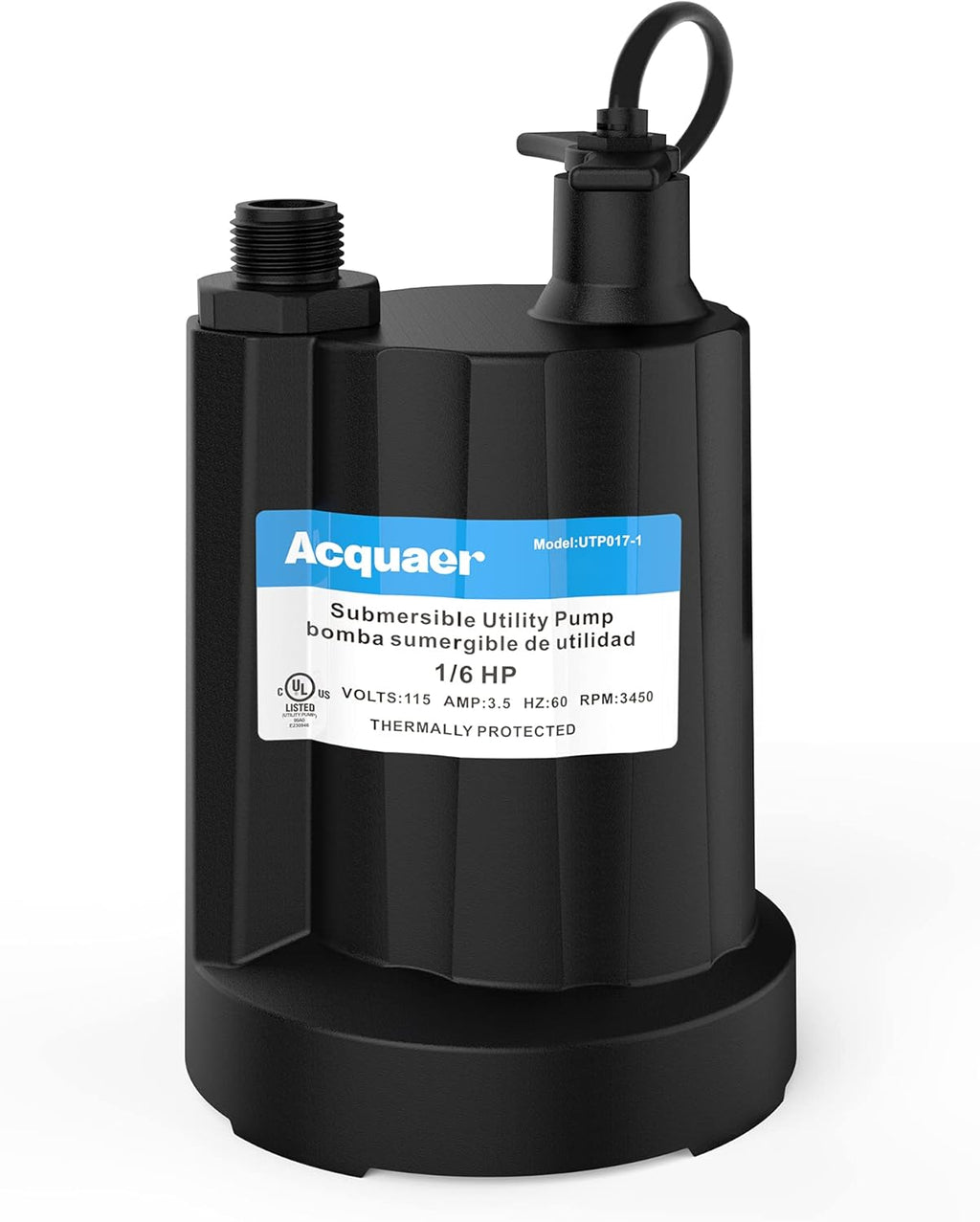 Submersible Water Pump 1/6 HP Thermoplastic Utility Pump 1750GPH with 10 ft Cord Pack of 2 T9937