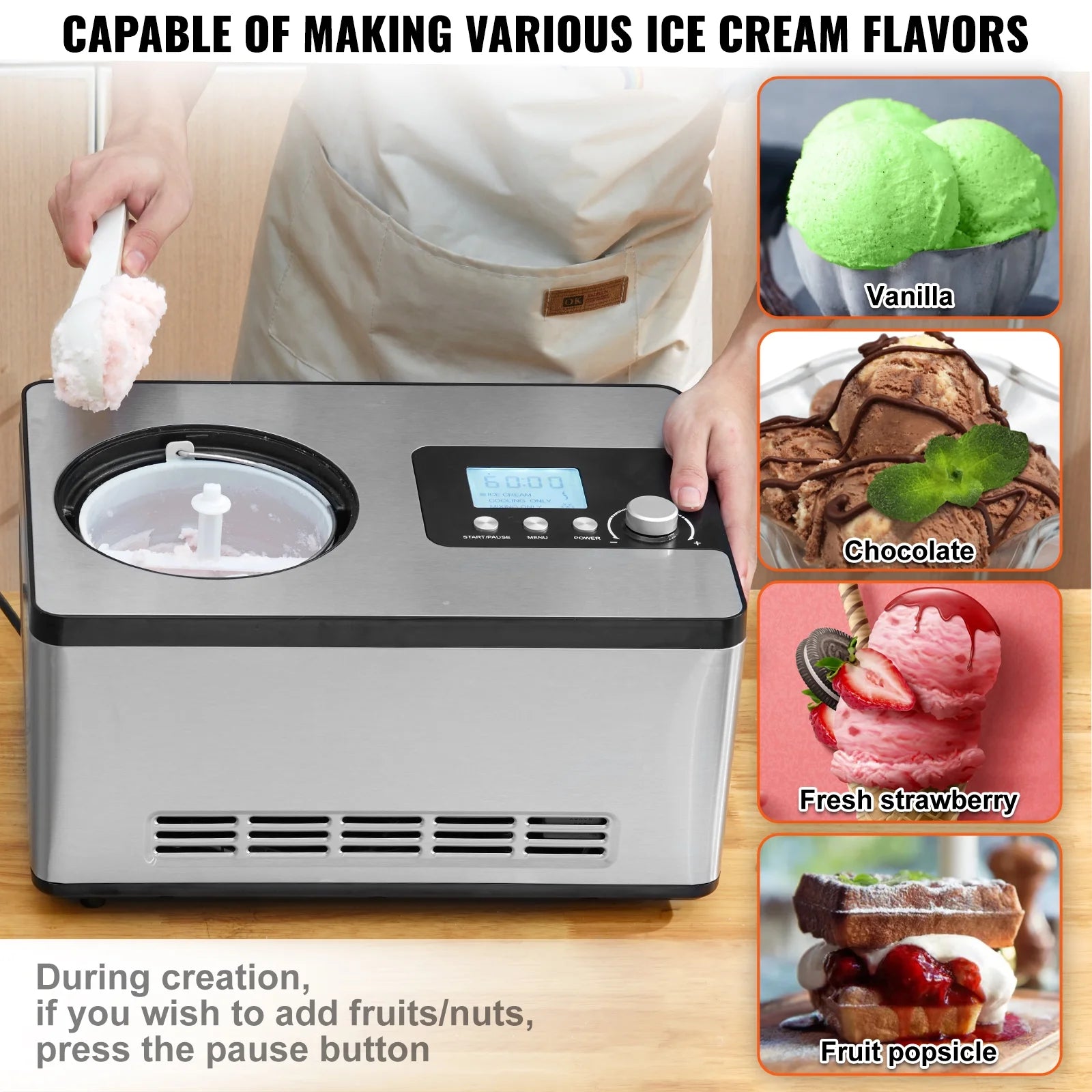 2 Quart Automatic Ice Cream Machine Electric Yogurt Gelato Maker V749891