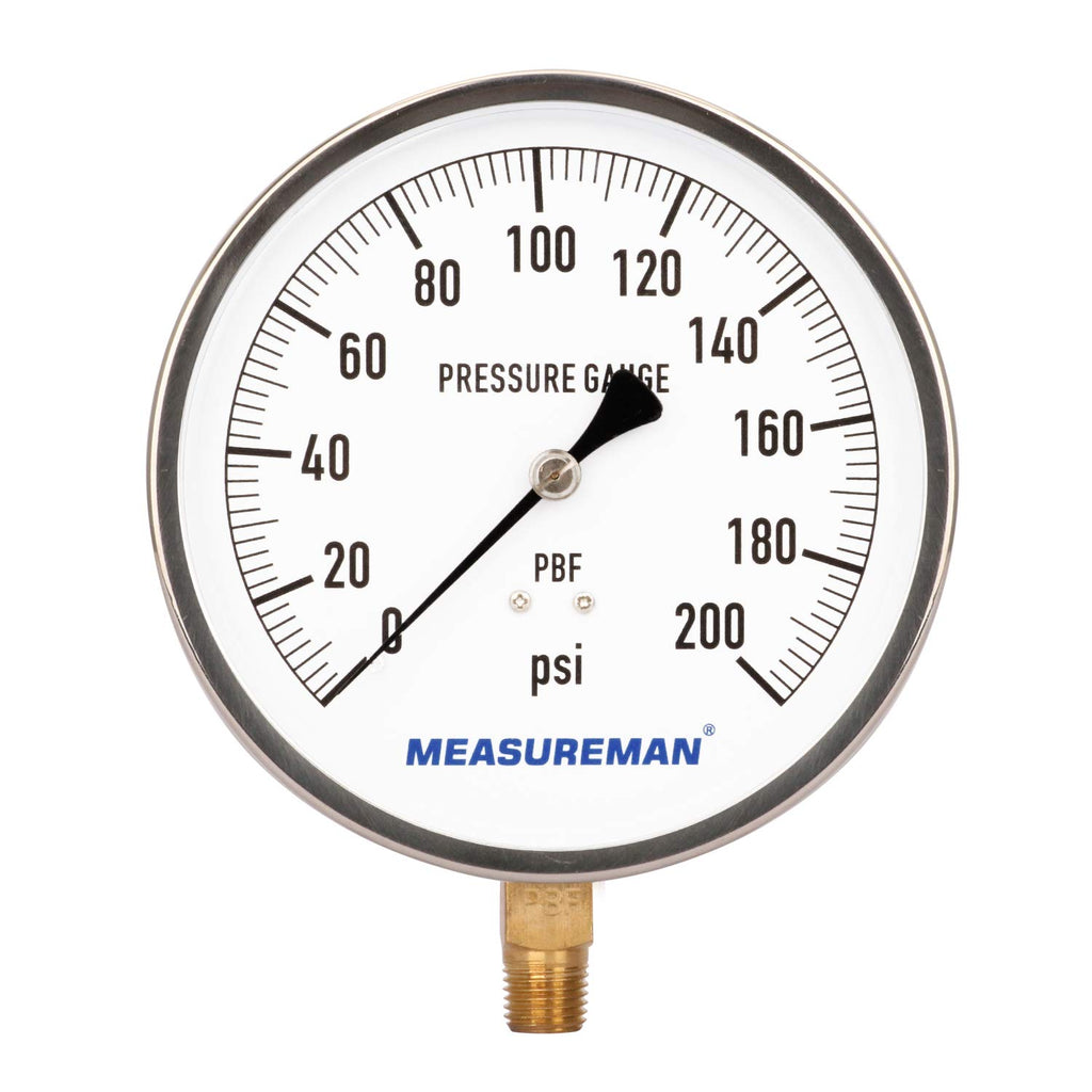 304 Stainless Steel Case Pressure Gauge, 0-200Psi, 4-1/2 Dial Size, Pack of 2 S869809