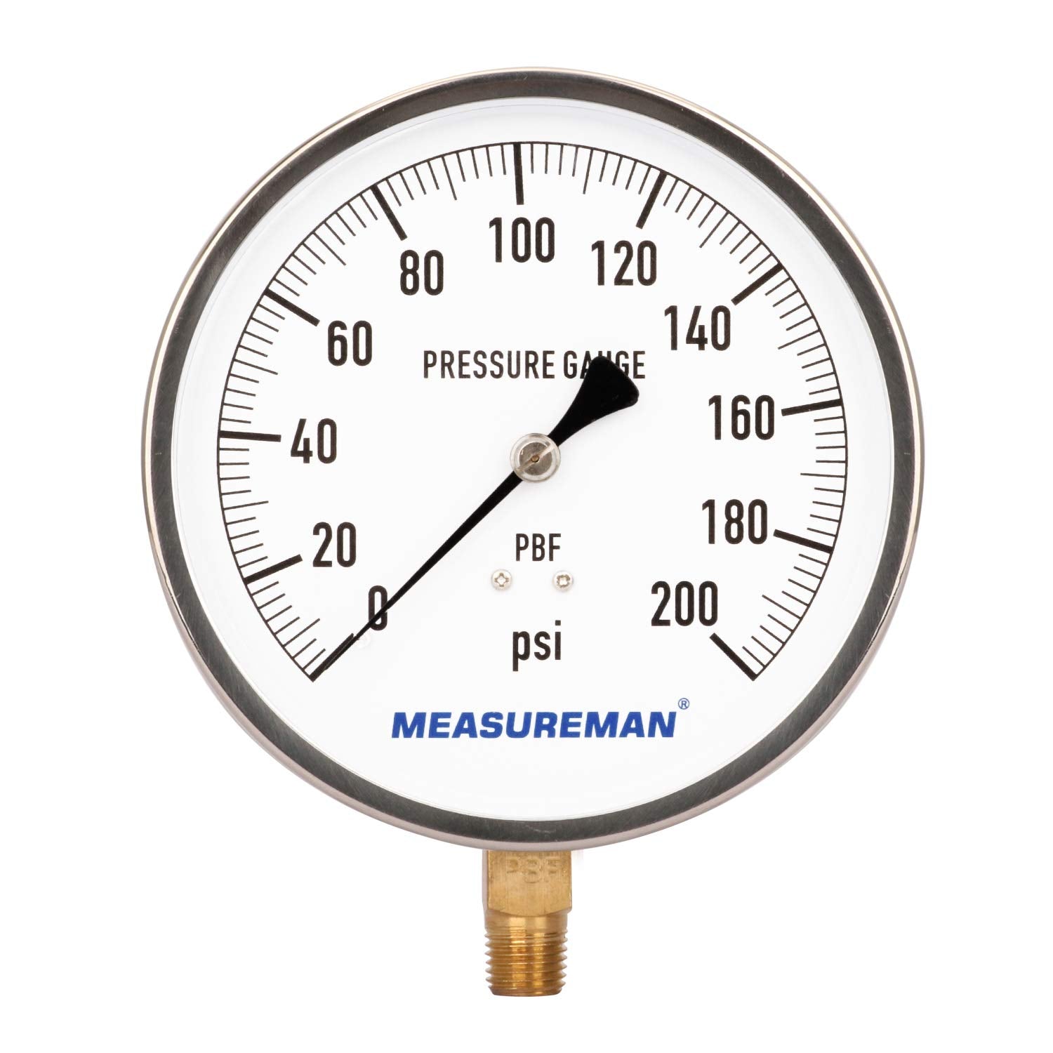 304 Stainless Steel Case Pressure Gauge, 0-200Psi, 4-1/2 Dial Size, Pack of 2 S869809