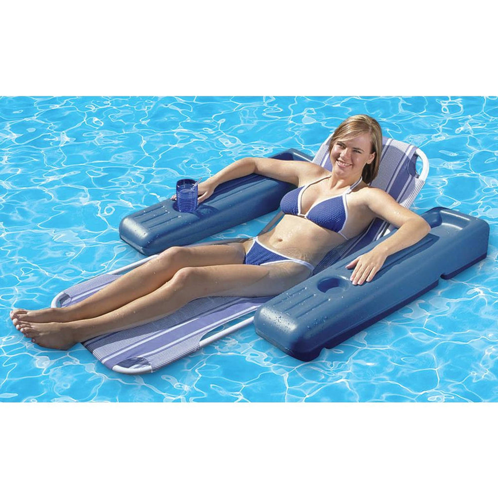 Blue and White Striped Caribbean Floating Swimming Pool Lounge L899969