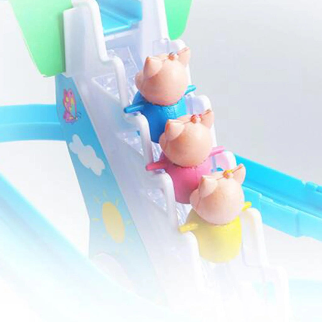 Electric Climbing Stair Toy with LED Flashing Lights Children's Roller Coaster Toy Set, 15x30x27cm X496
