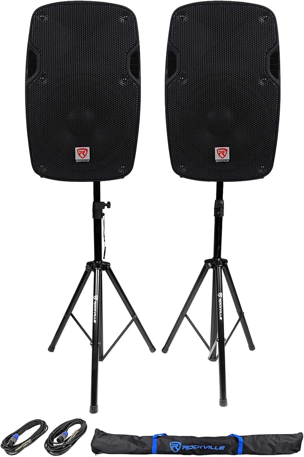 8 Passive 800W DJ PA Speakers 4 Ohm Stands Cables Case V673