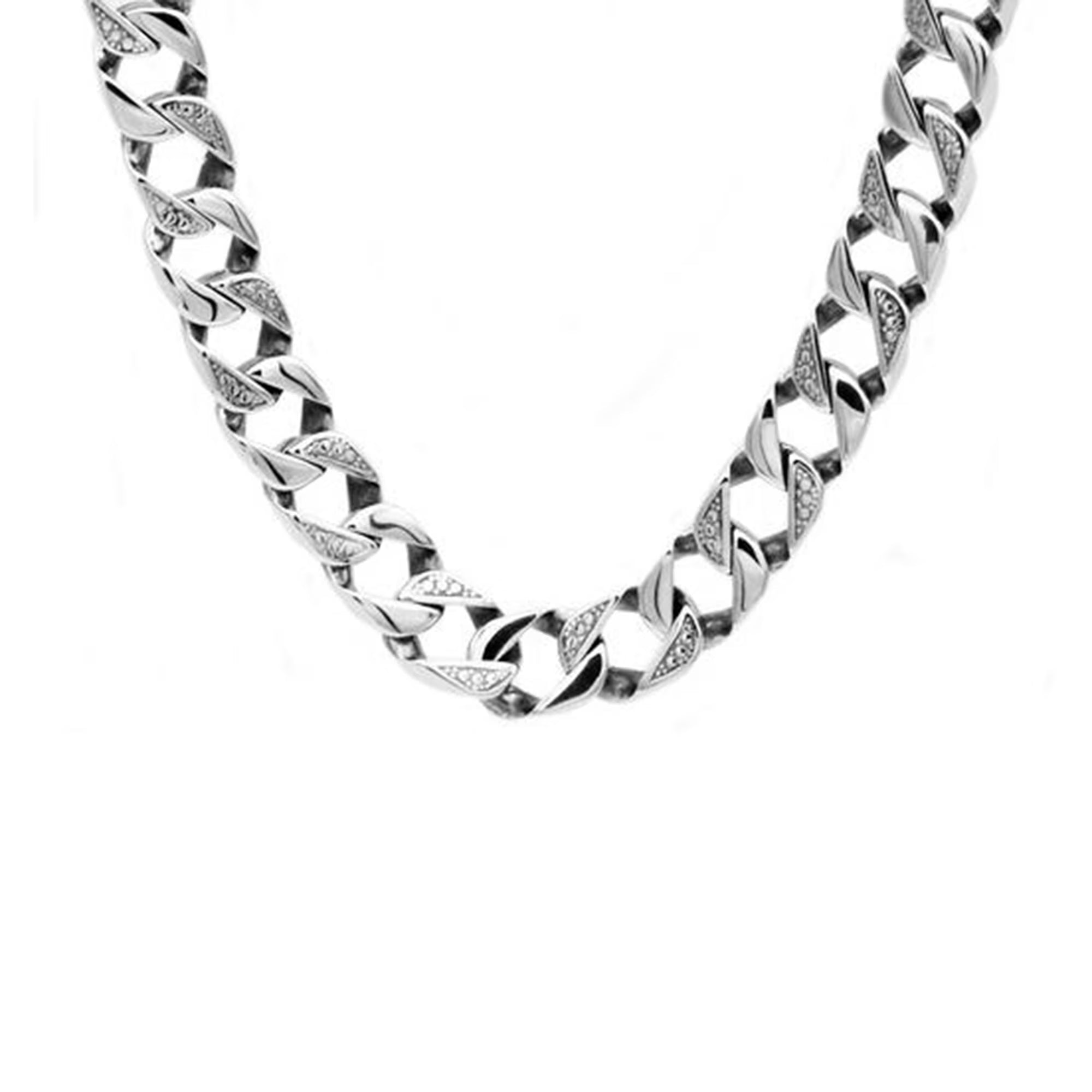 Stainless Steel Pave Curb Link Chain Necklace, 8.5" H561987