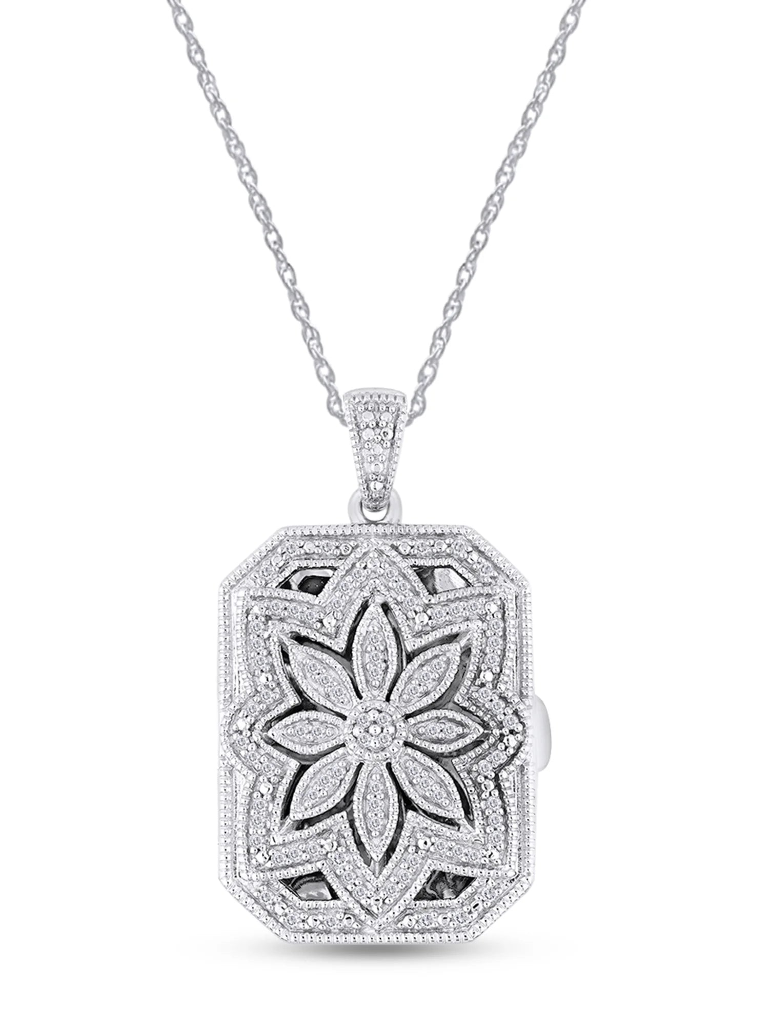14K Gold Over Sterling Silver Floral Locket Pendant Necklace E74132