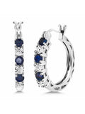 925 Sterling Silver Blue Sapphire Hoop Earrings B240