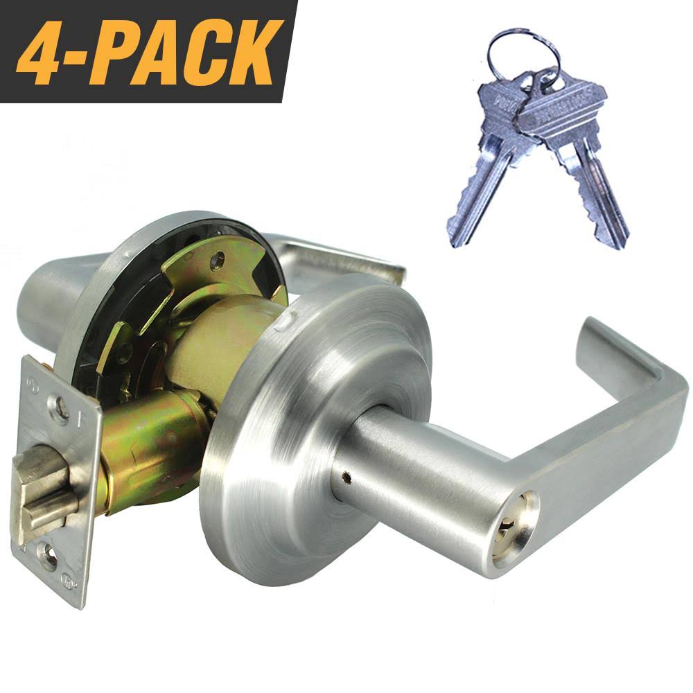 Satin Chrome Grade 2 Storeroom Lever Lock Set with 8 Keys (4-Pack, Keyed Alike) A34846
