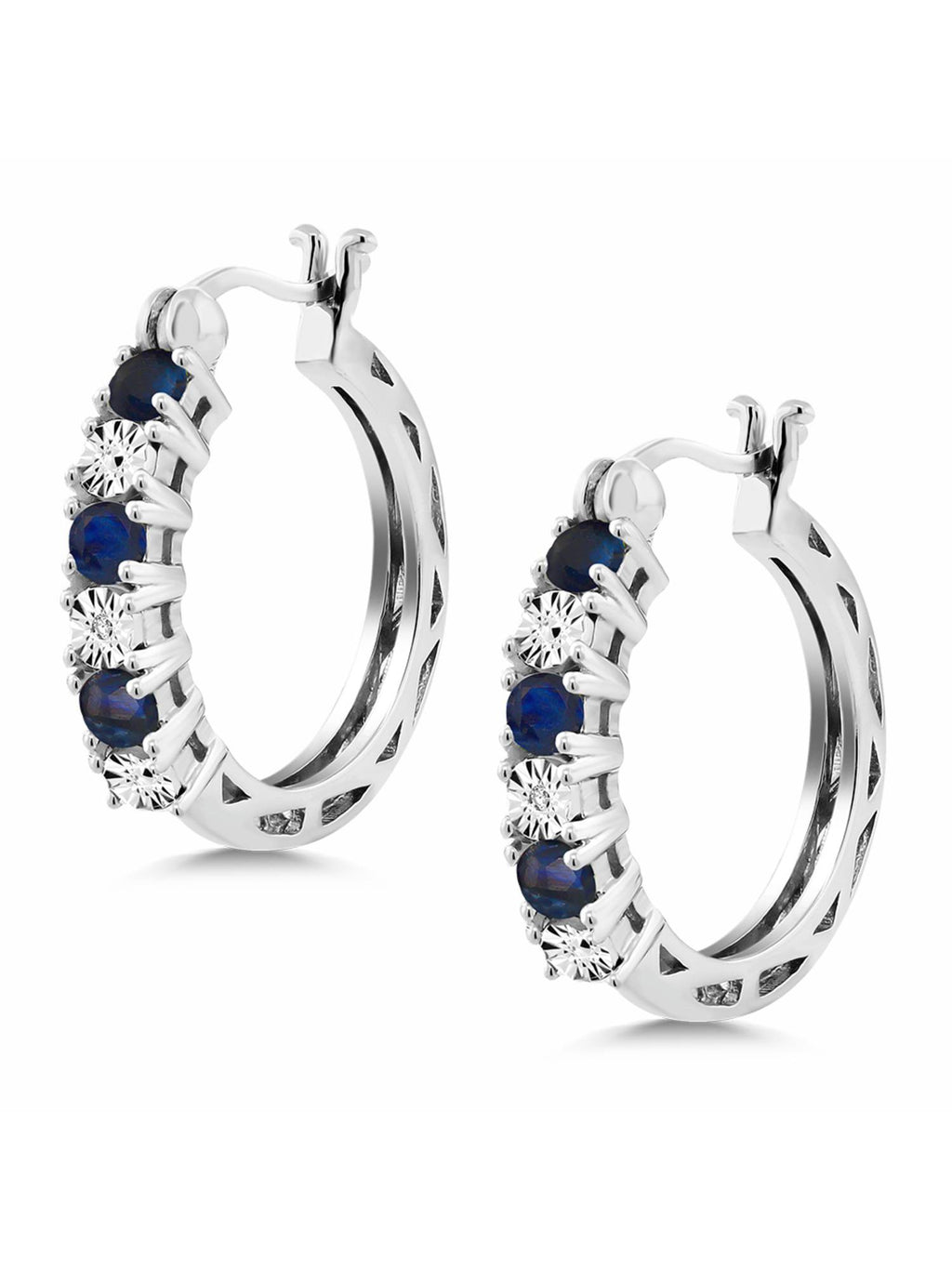 925 Sterling Silver Blue Sapphire Hoop Earrings B240
