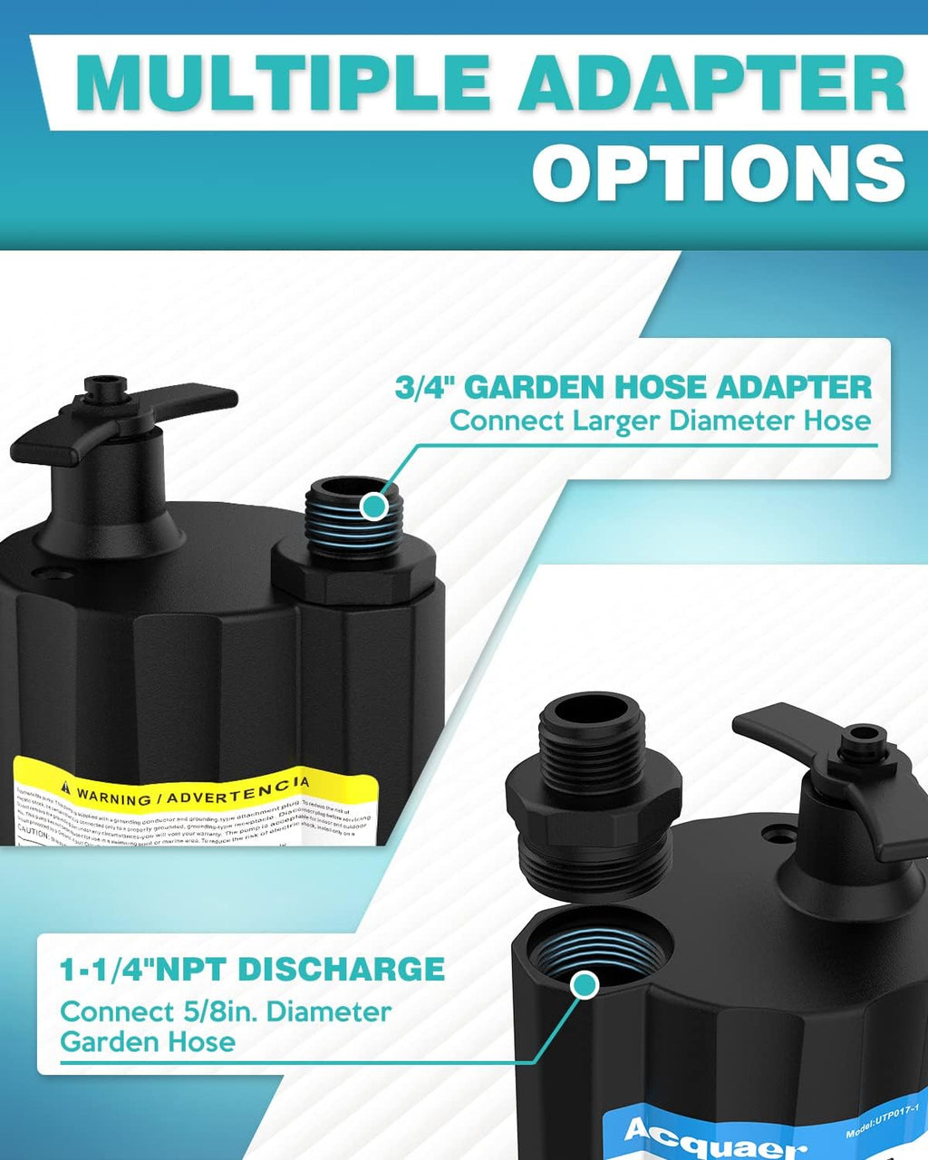 Submersible Water Pump 1/6 HP Thermoplastic Utility Pump 1750GPH with 10 ft Cord Pack of 2 T9937
