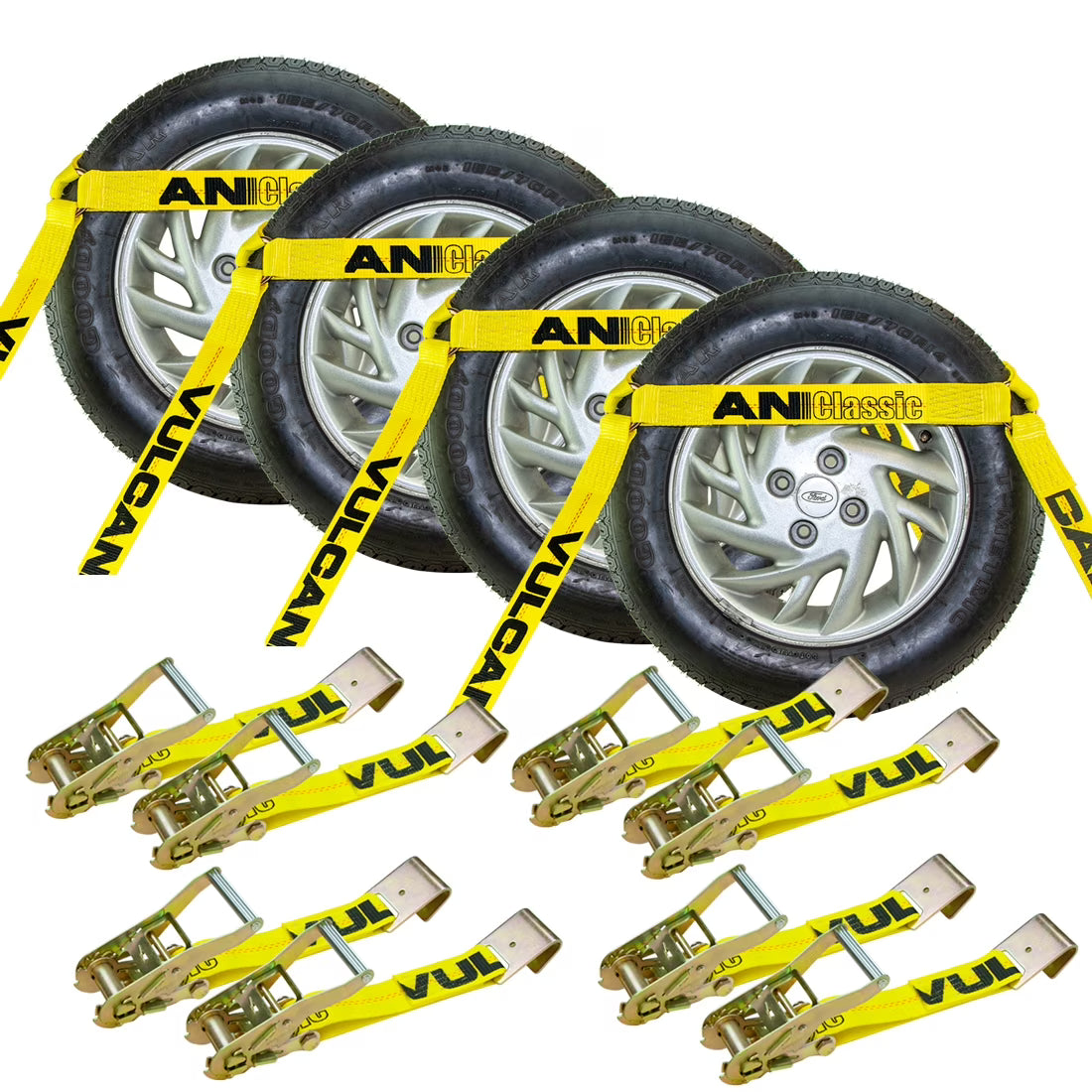 Car Tie Down 4 Pack Flat Hooks Classic Yellow 3300 Lbs SWL T7524