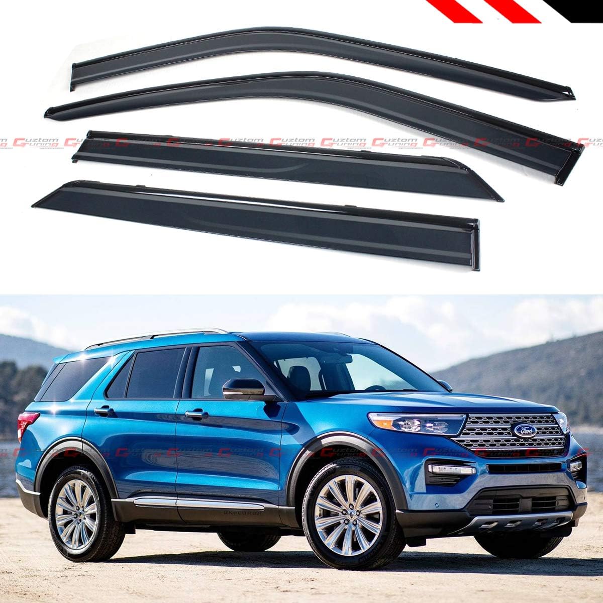 Black Trim Clip-on Window Visor Rain Guard Deflector Pack of 2 T546094