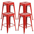Stackable Industrial Metal Counter Stool - Set of 4 - Red H620