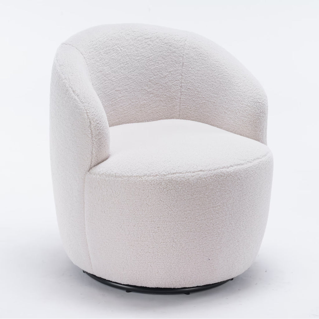 White Teddy Fabric Swivel Barrel Armchair P24443