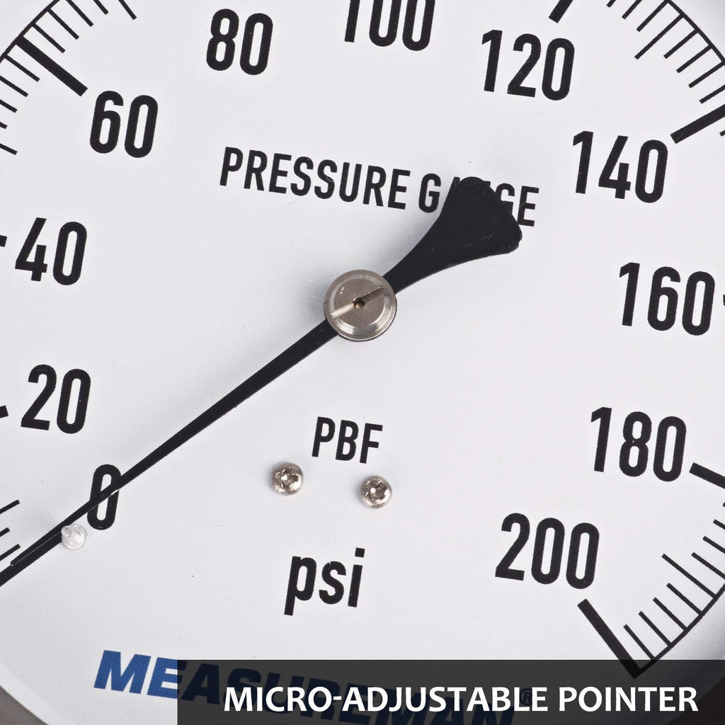 304 Stainless Steel Case Pressure Gauge, 0-200Psi, 4-1/2 Dial Size, Pack of 2 S869809