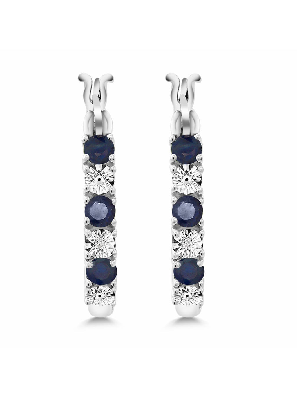 925 Sterling Silver Blue Sapphire Hoop Earrings B240