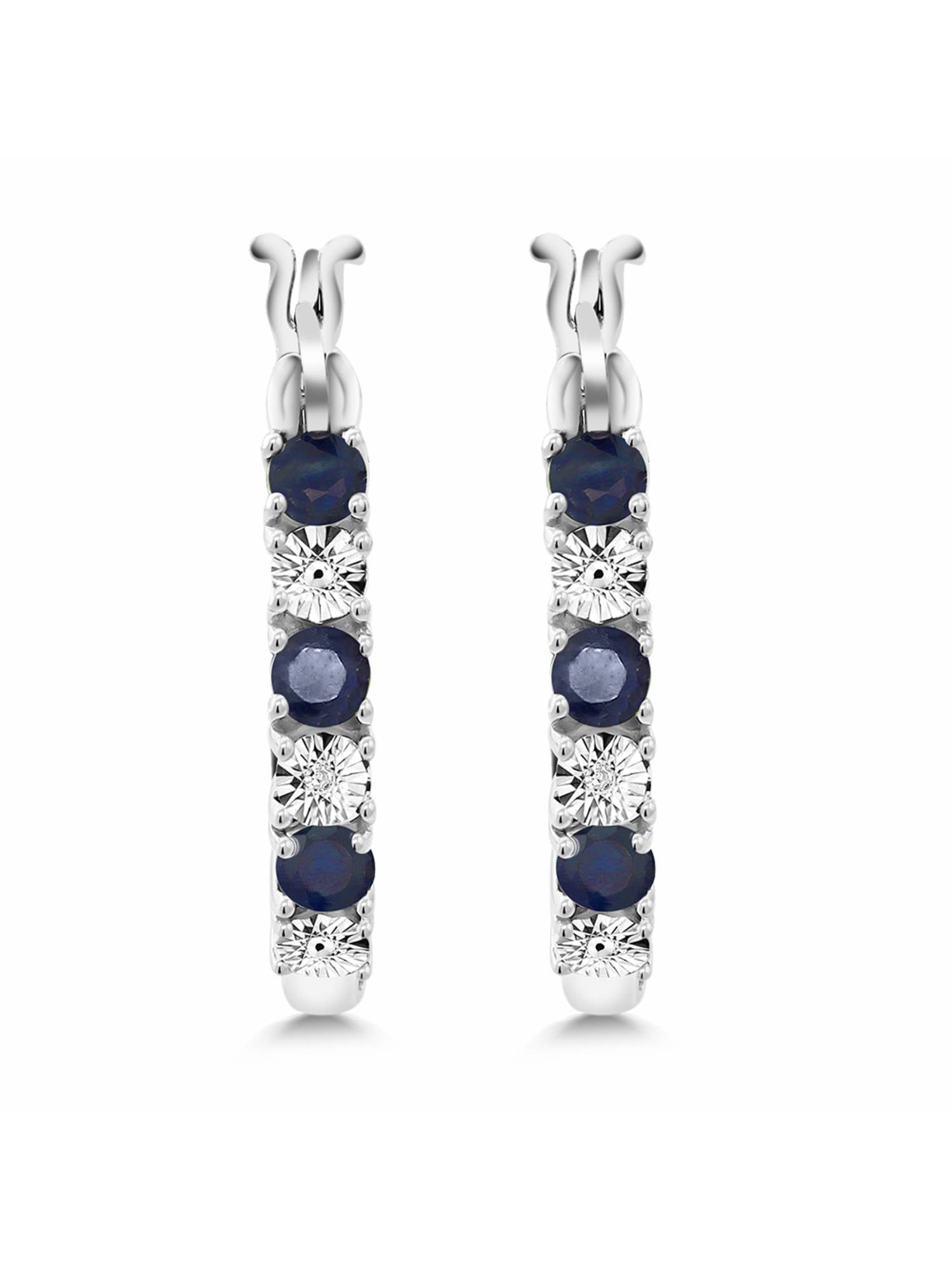 925 Sterling Silver Blue Sapphire Hoop Earrings B240