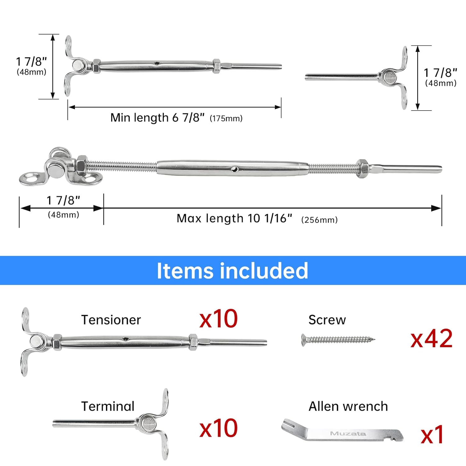 10Set 1/8 Swage Toggle Turnbuckle Hardware T316 Stainless Steel Cable Railing Kit O204