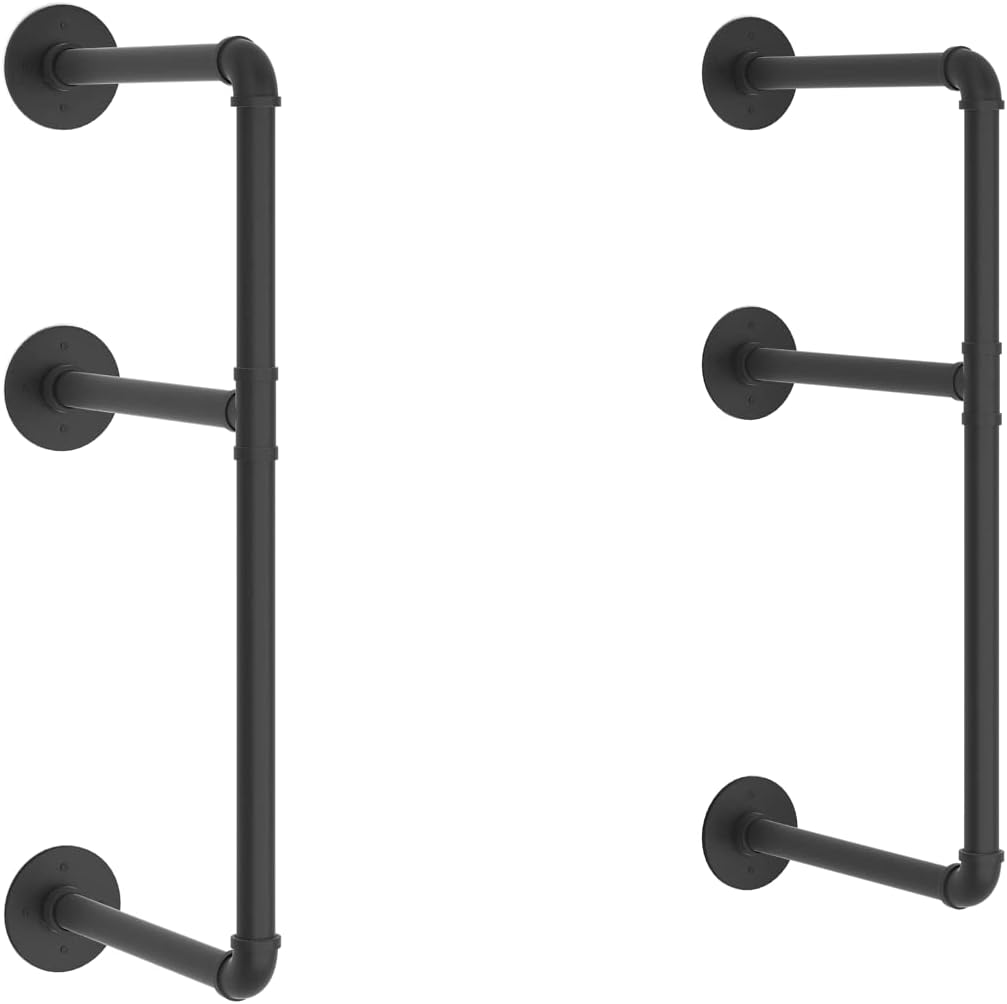 Industrial Wall Mount Iron Pipe Shelf Black 3 Tier X2 Z13265
