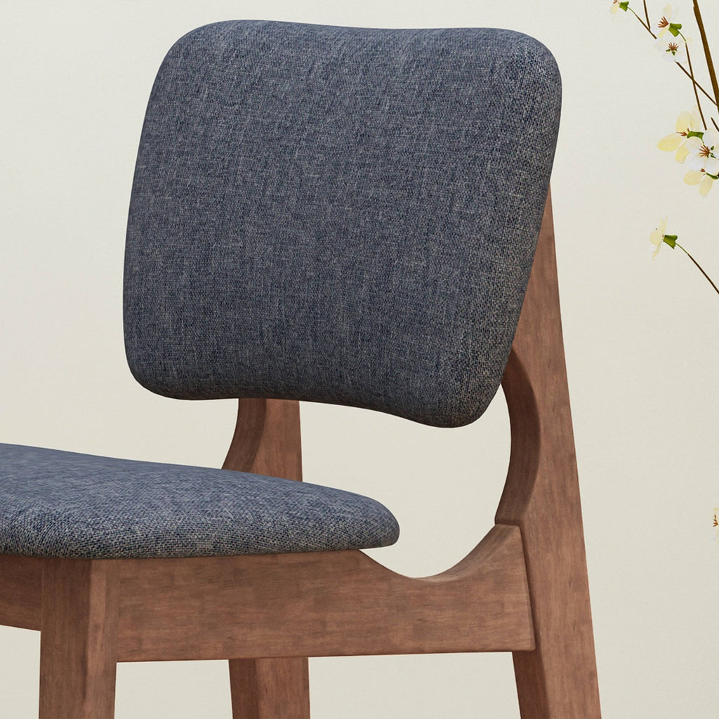 Wooden Bar Chair with Fabric Seats (Set of 2), Charcoal and Walnut Finish R612