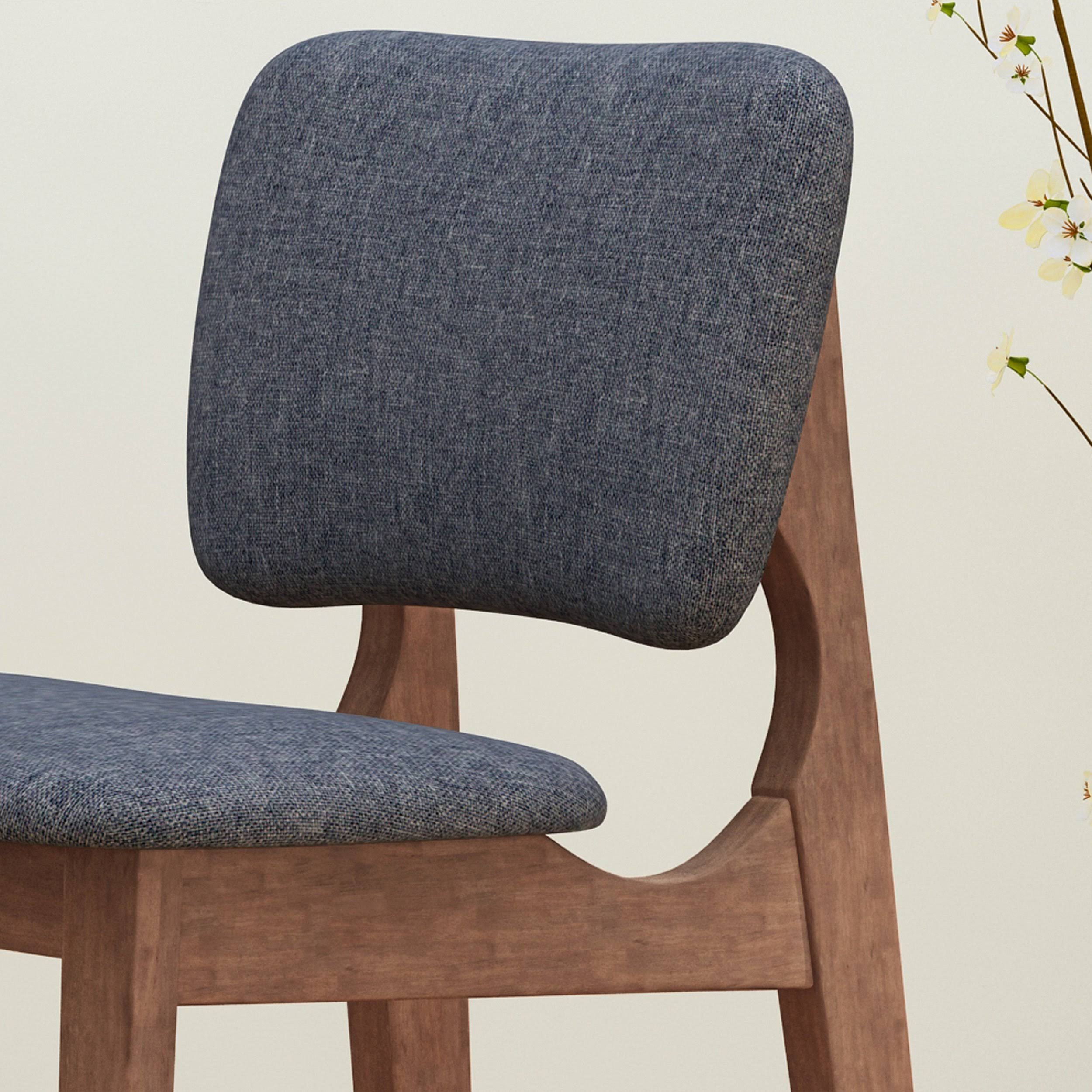 Wooden Bar Chair with Fabric Seats (Set of 2), Charcoal and Walnut Finish R612