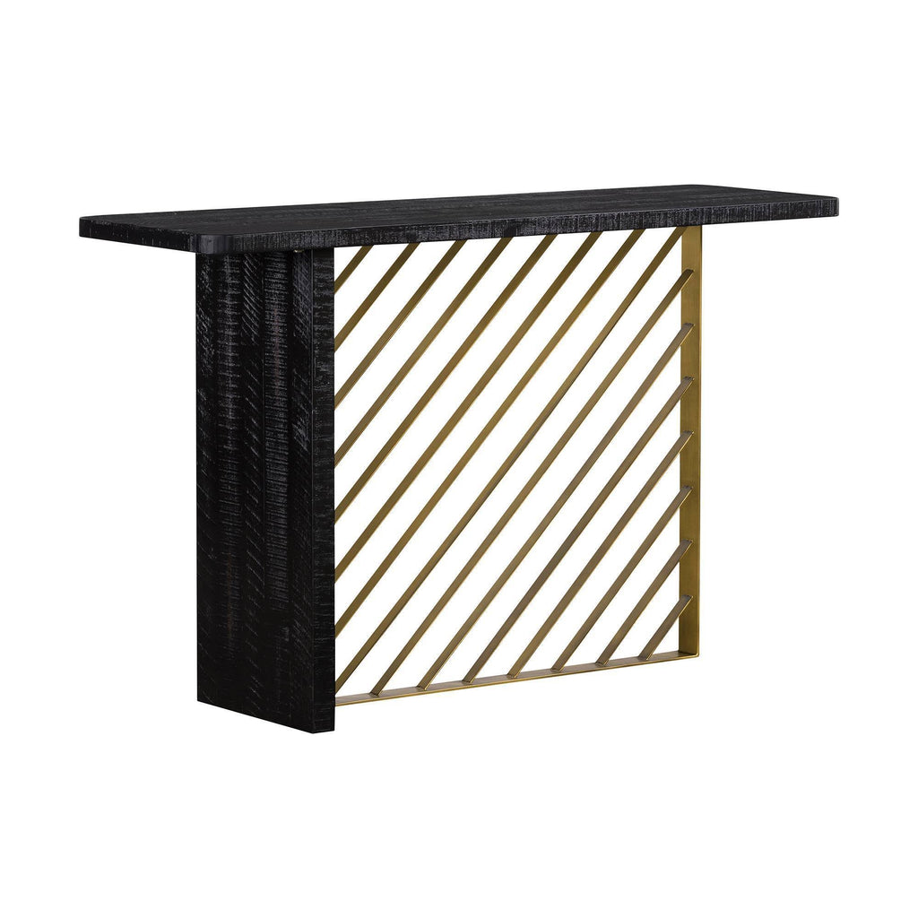 Black Wood Console Table with Antique Brass Accent Z3781