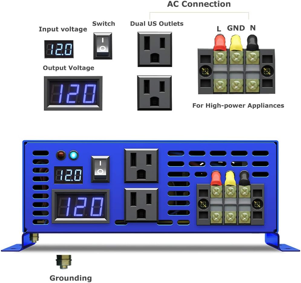 Pure Sine Wave Inverter 3500W 48V to 110V 120V AC with LED Display 2 AC Outlets Y6662
