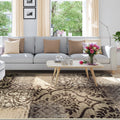 Beige-Brown Floral Medallion Area Rug, 8' x 10' I3308