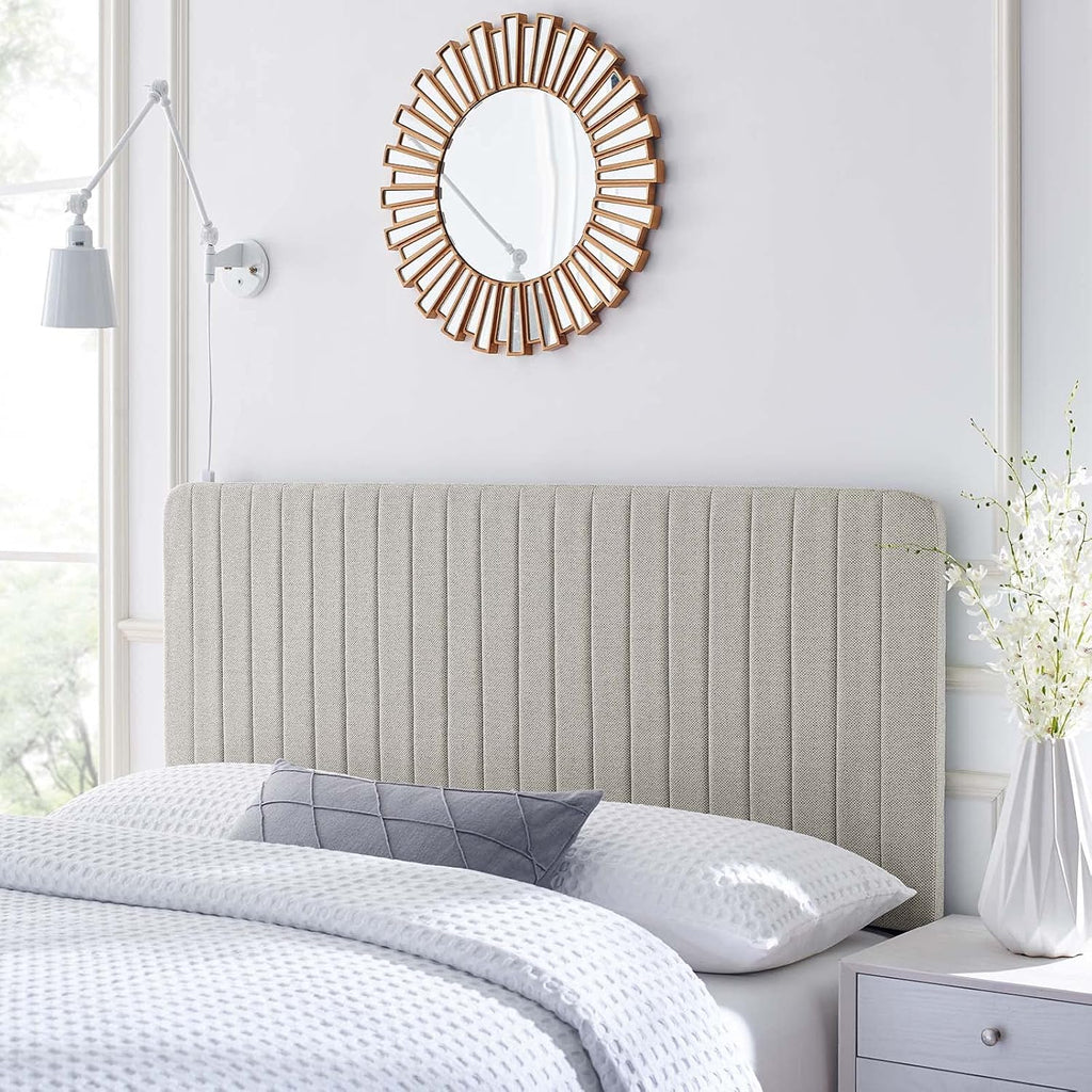White Fabric Channel Tufted Headboard, King/California King M94921