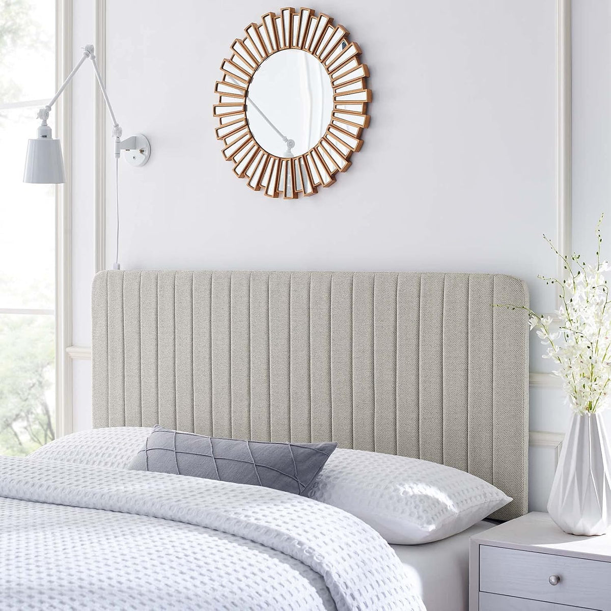White Fabric Channel Tufted Headboard, King/California King M94921