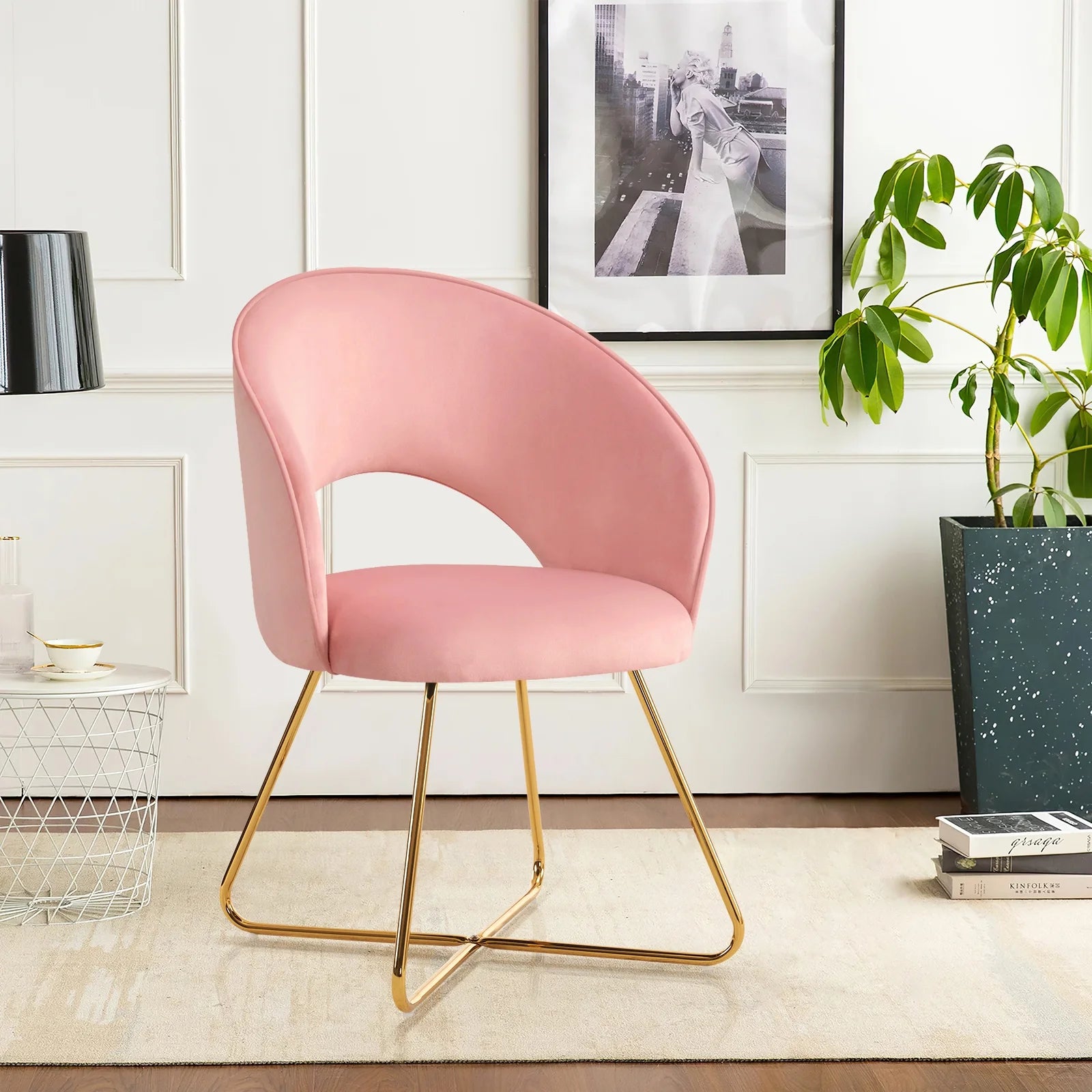 Pink Velvet Upholstered Accent Chair K741243