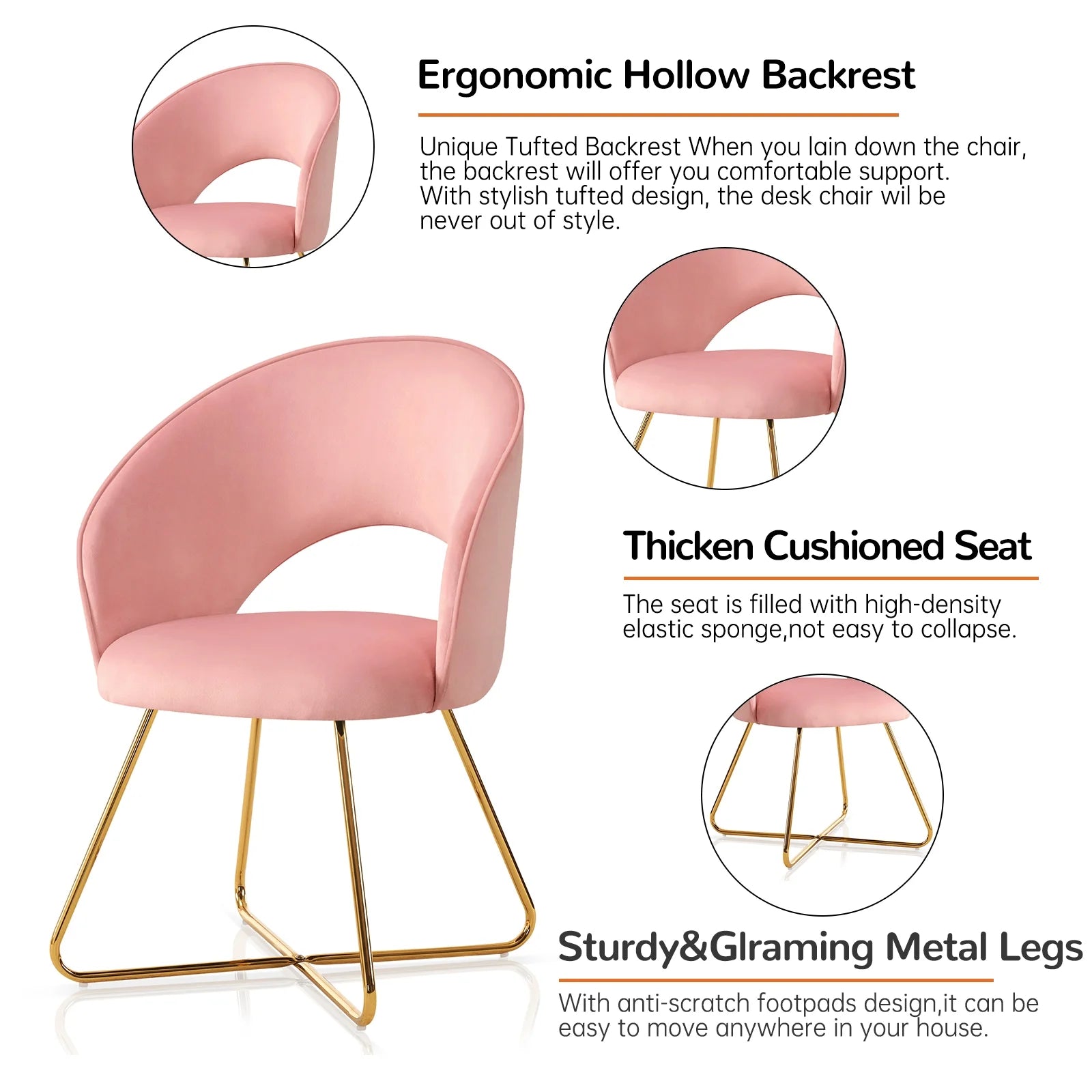 Pink Velvet Upholstered Accent Chair K741243
