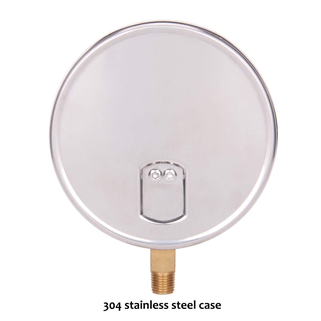 304 Stainless Steel Case Pressure Gauge, 0-200Psi, 4-1/2 Dial Size, Pack of 2 S869809