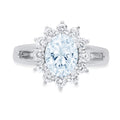 Oval Cut Natural Swiss Blue Topaz 18k White Gold Halo Ring V727