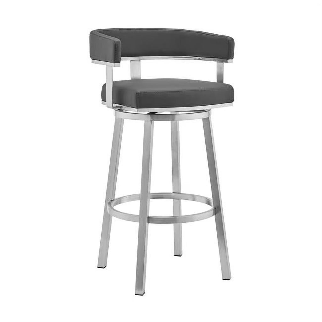 Faux Leather Swivel Counter Stool in Gray/Stainless Steel Y403