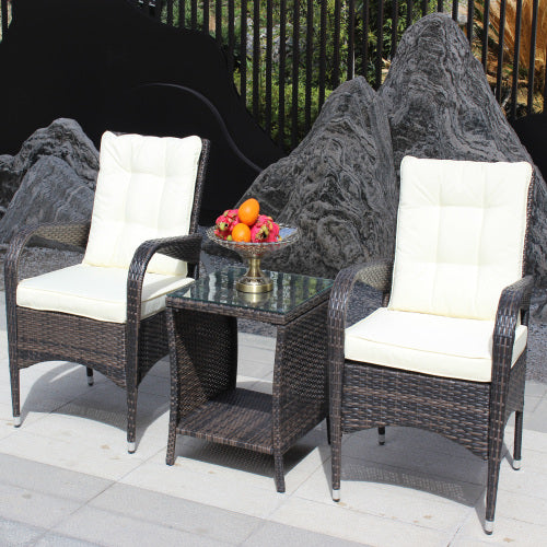 Beige Cushion Wicker Rattan 3 Piece Sectional Sofa A382