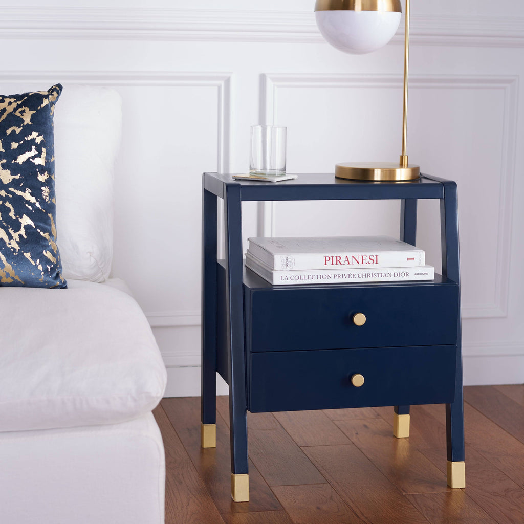 Navy Gold 2 Drawer Accent Table R328