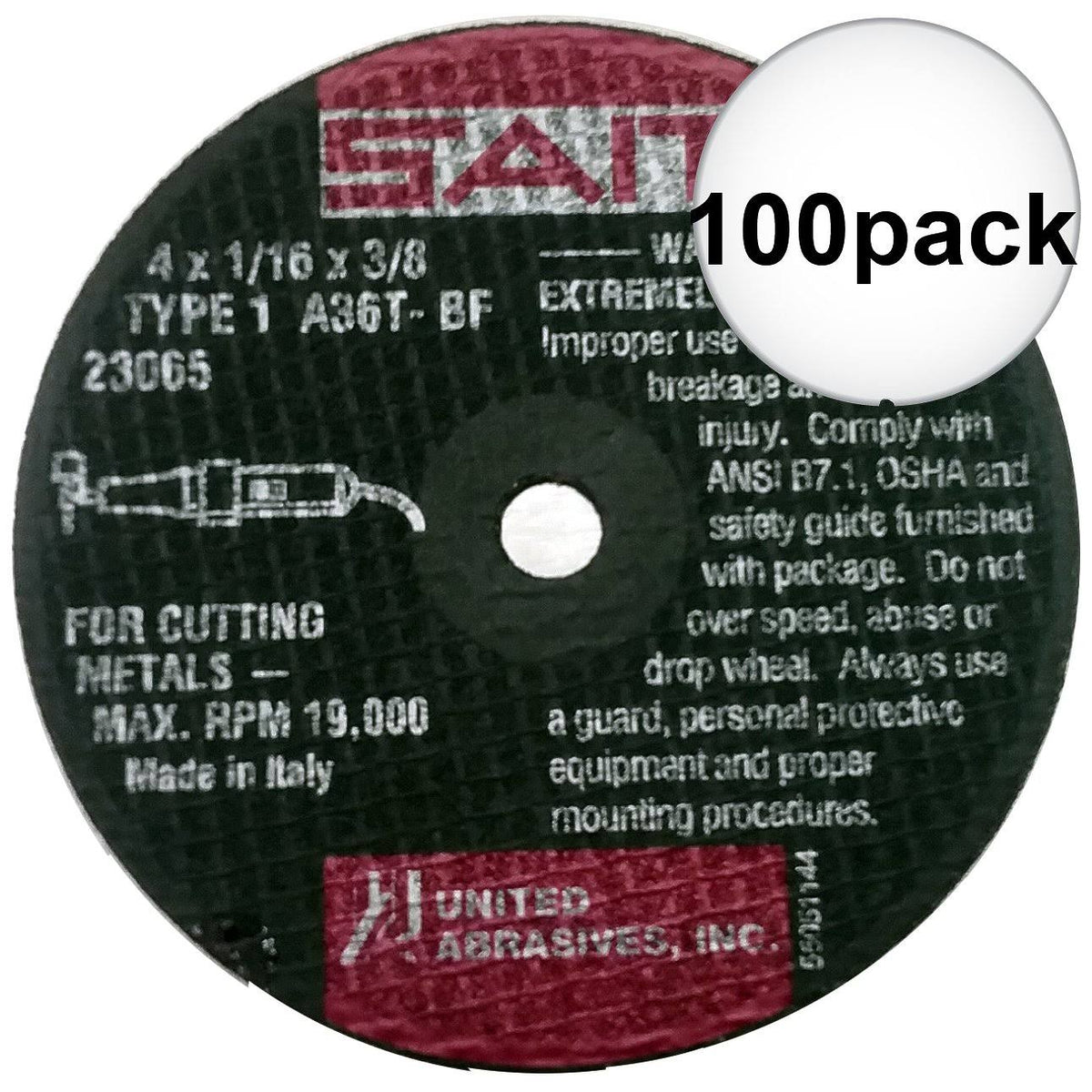 4x22 x 3/8 x 1/16 Metal Cutting Wheel 100-Pack J306275