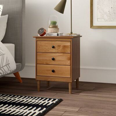 Solid Wood 3 Drawer Nightstand Caramel D3336