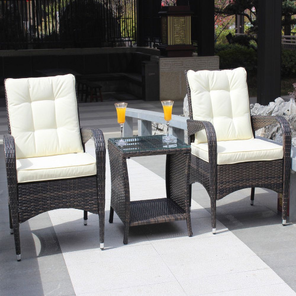 Beige Cushion Wicker Rattan 3 Piece Sectional Sofa A382